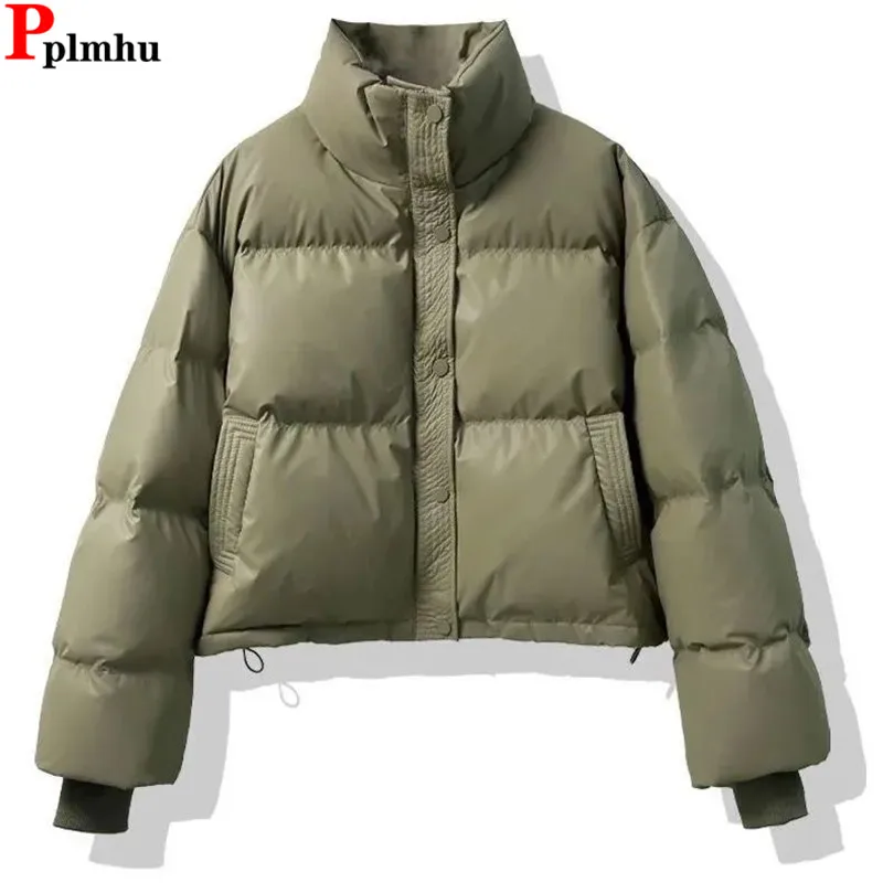 Thick Faux Leather Short Cotton Coats Tops Winter Warm Windproof Korea Fashion Chaquetas Women Casual Loose Basic Parkas Casaco