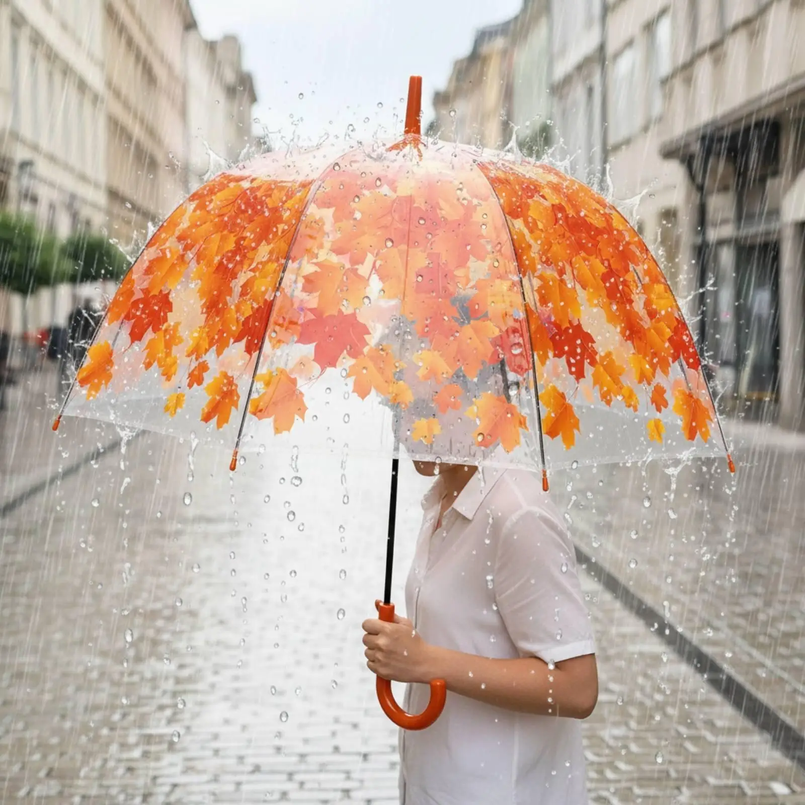 Transparent Maple Leaf Umbrella Fashion Photo Prop Maple Leaf Umbrella Clear Canopy for Street Use