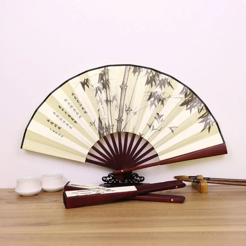 1Pcs Retro Folding Silk Fan Chinese Style Decorative Men Pocket Bamboo Handle Hand Held Fan Party Favors Home Decoration Crafts