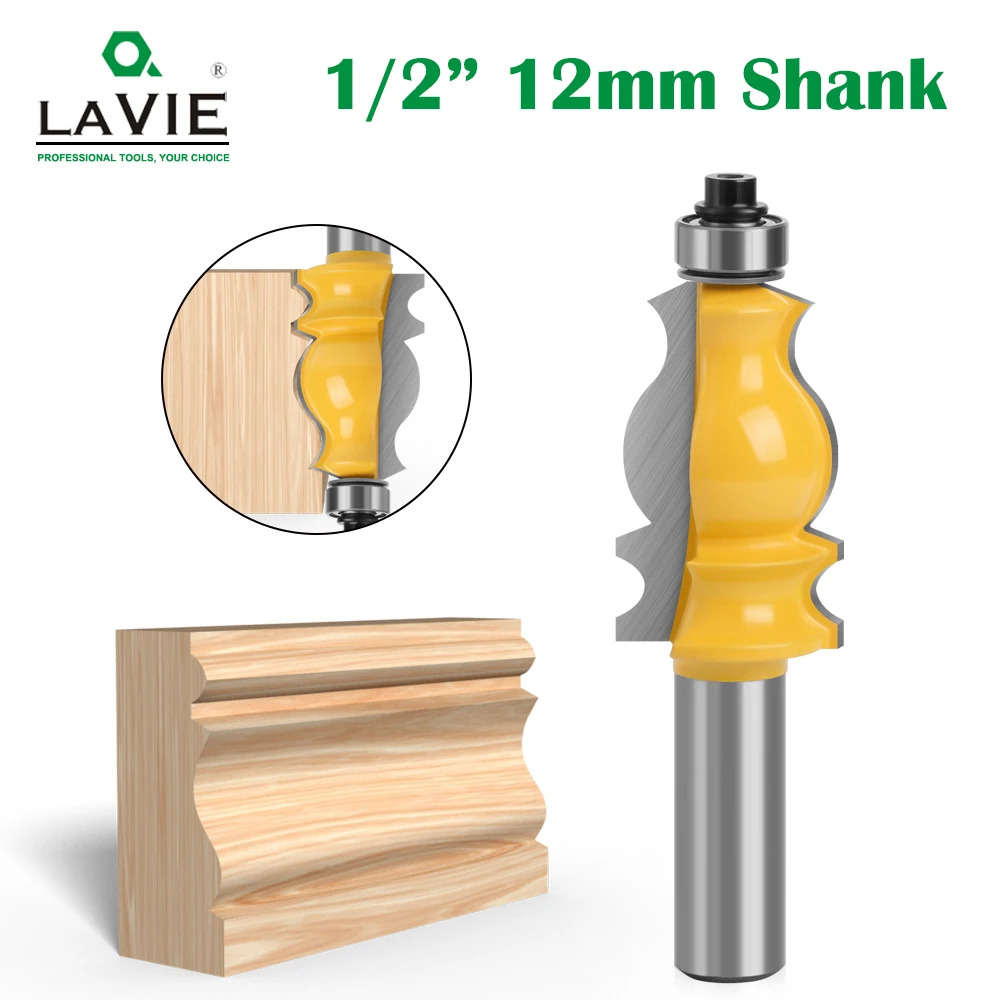 LAVIE 1pc 1/2" 12mm Shank Handrail Bit, Wood Router Milling Cutter, 41.3mm Molding Knife For Trim MC03030