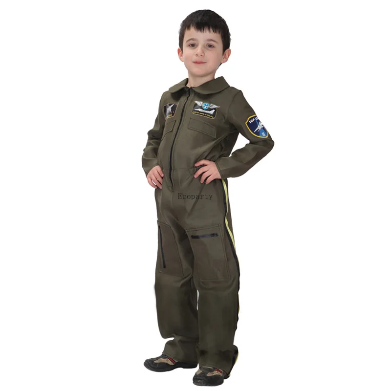 Piloto da Força Aérea Cosplay para crianças, uniforme de Halloween para meninos e meninas, ArmyGreen Soldier, novo, 2024