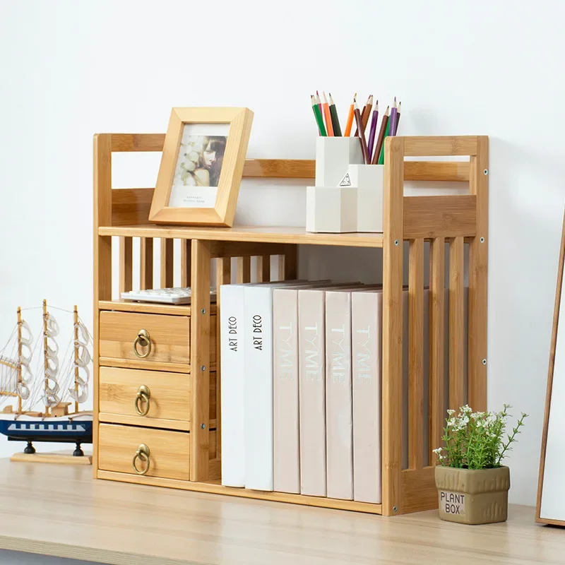 Multi-functional Nanzhu with pumping office small bookshelf desktop storage simple desktop bookshelf student bookshelf shelf
