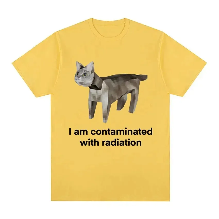 I Was Contaminated With Radiation Poor Cat Print T-Shirt Summer Clothing Humor Cotton Oversized Short-Sleeved Women's Clothing