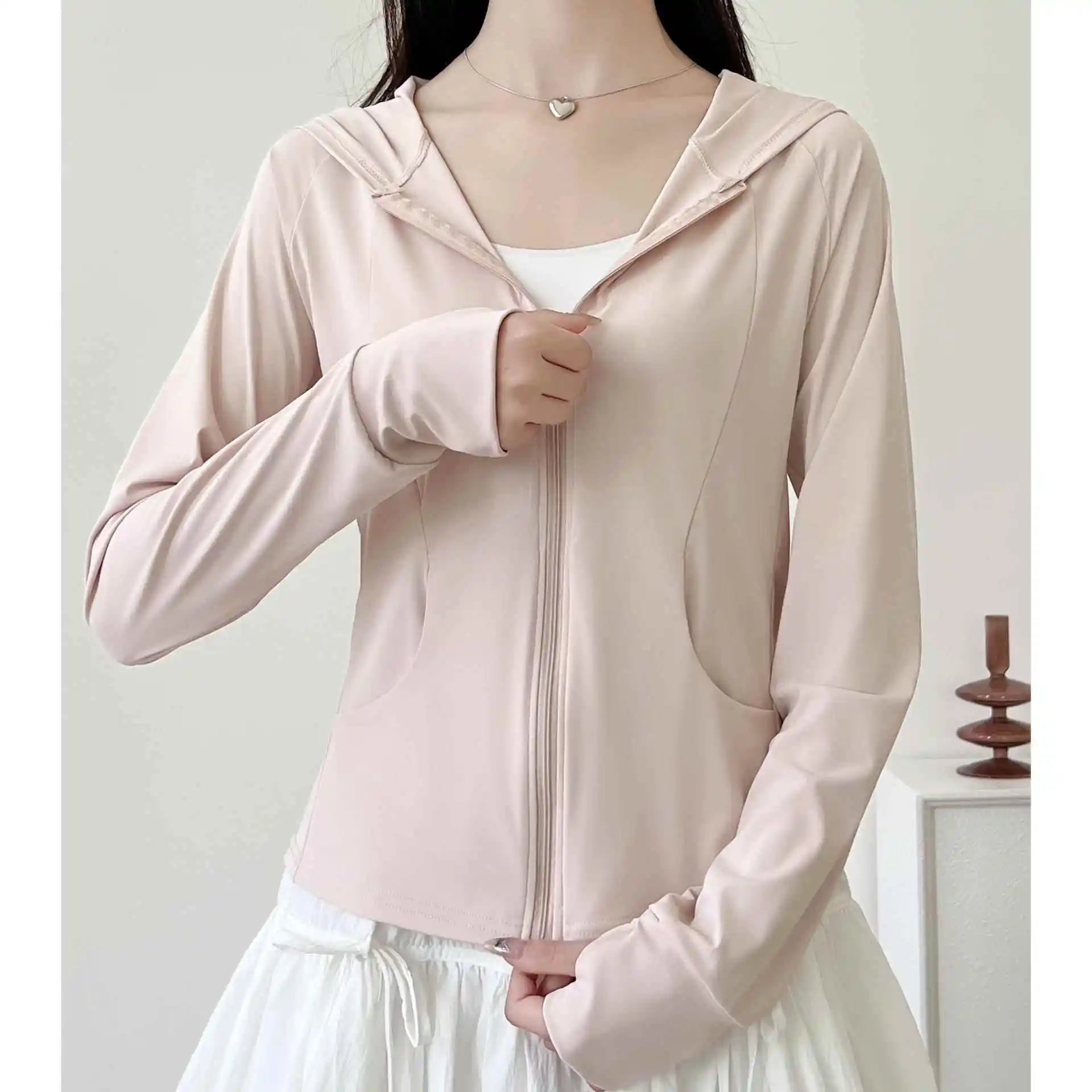 

Розовая летняя уличная одежда из ледяного шелка с защитой от ультрафиолета, легкая дышащая солнцезащитная одежда, женская модная одежда для защиты от солнца...