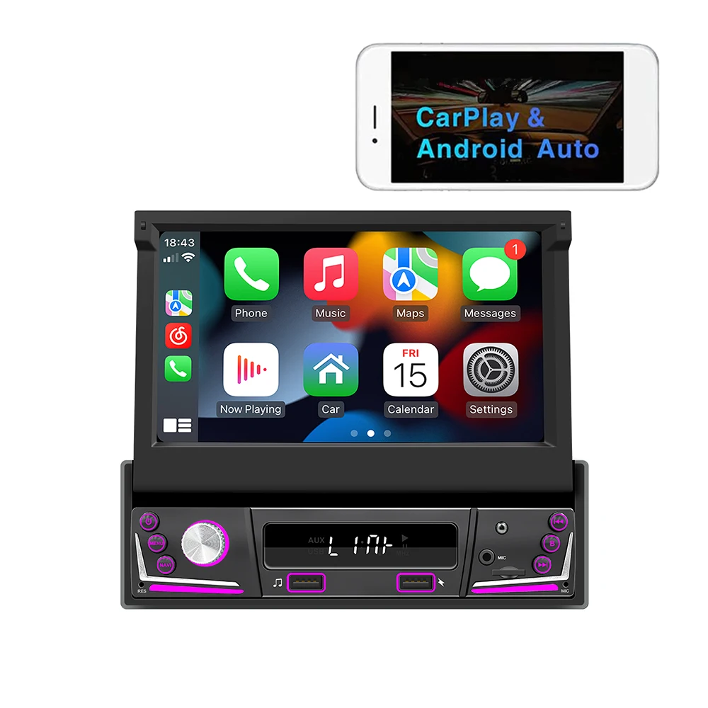 Universal Single Din 7 Inch Touch Screen Car Cd Dvd Player Bt5.0 Wifi Navigation Autoradio 1 Din Android With Wireless Carplay