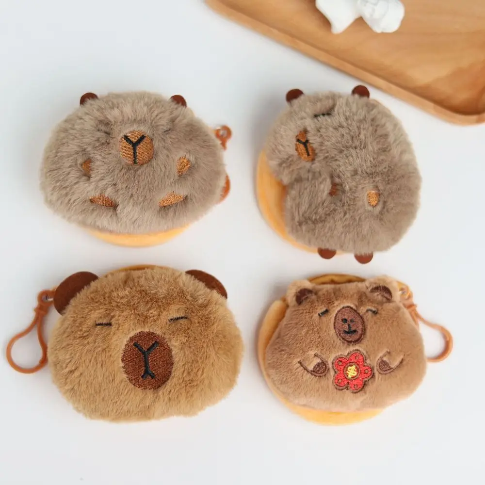 Funny Portable Capybara Plush Coin Purse Zipper Cartoon Animal Capybara Purse Bag Kawaii Mini Capybara Earphone Bag Cute Gift