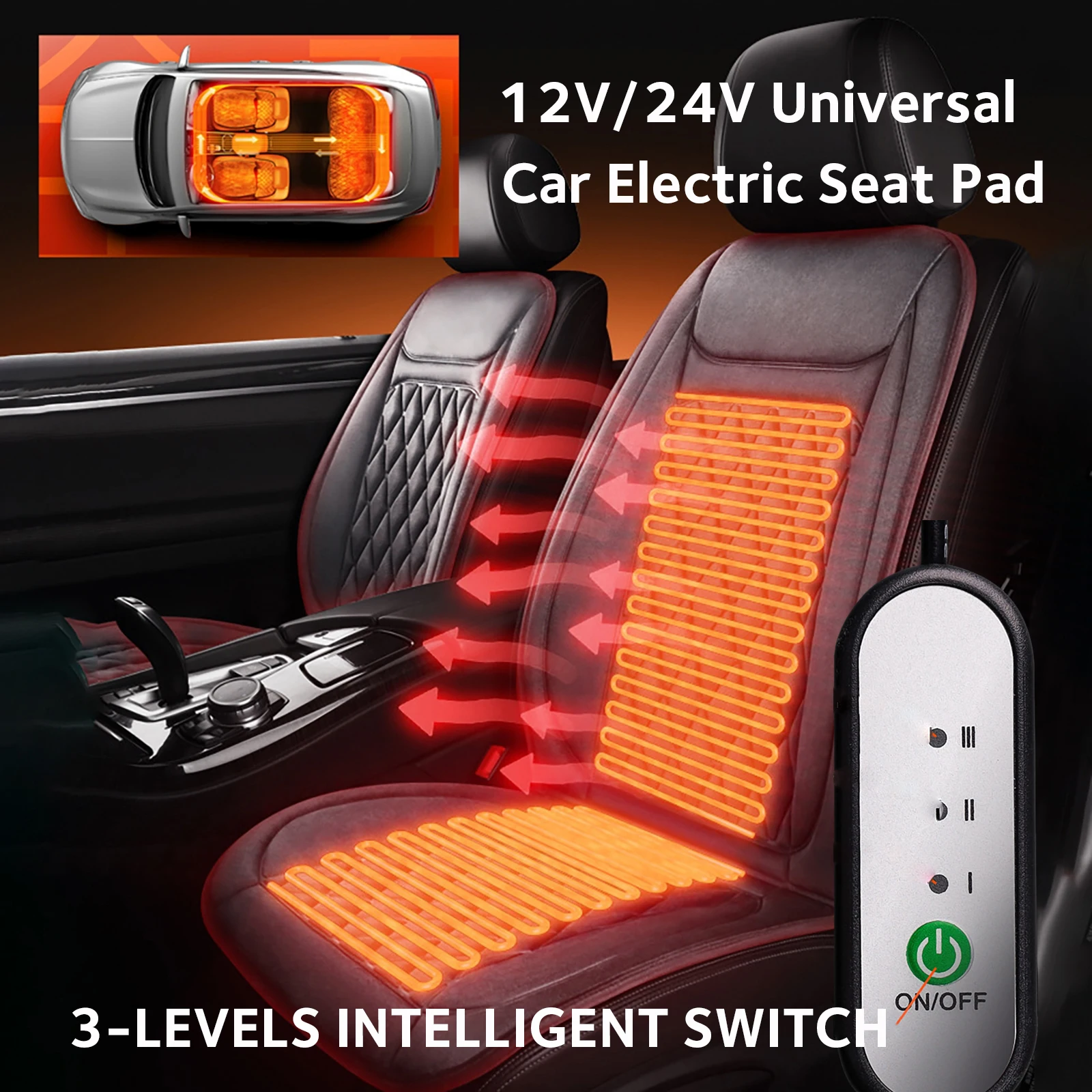

12V/24V Universal Car Electric Heated Seat Pad Cover Flannel Single Seat Fast Heating Seat Cushion with Intelligent Switch