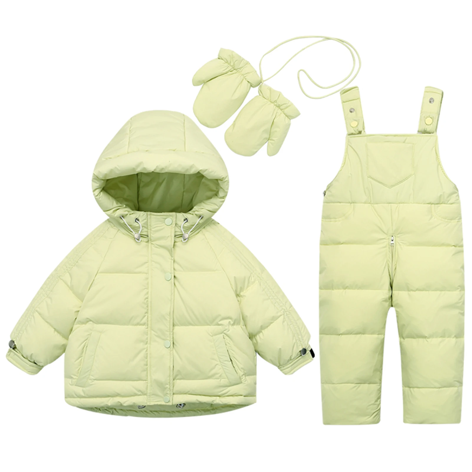 

White Duck Down Snowsuits for Baby Girls Boys Warm Down Jacket Bib Pants Winer Gloves Toddler Kids Ski Suit Hood Puffer Coat Set