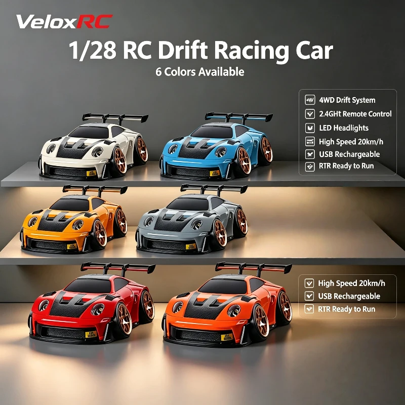 New 1/28 Remote Control Drift Car Full Proportion Q-Version Four-Wheel Drive Entry-Level Boy Remote Control Racing Car Toy Gift