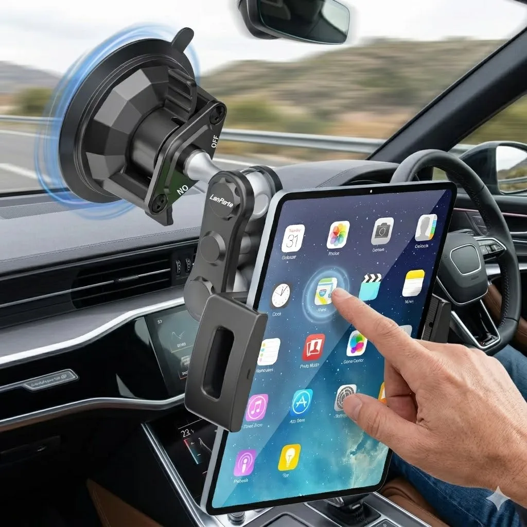 Lanparte Tablet Mount for Truck,Car Tablet Holder Super Suction Cup Base,iPad Stand for Windshield ,Metal Bracket for 4.7-12.9