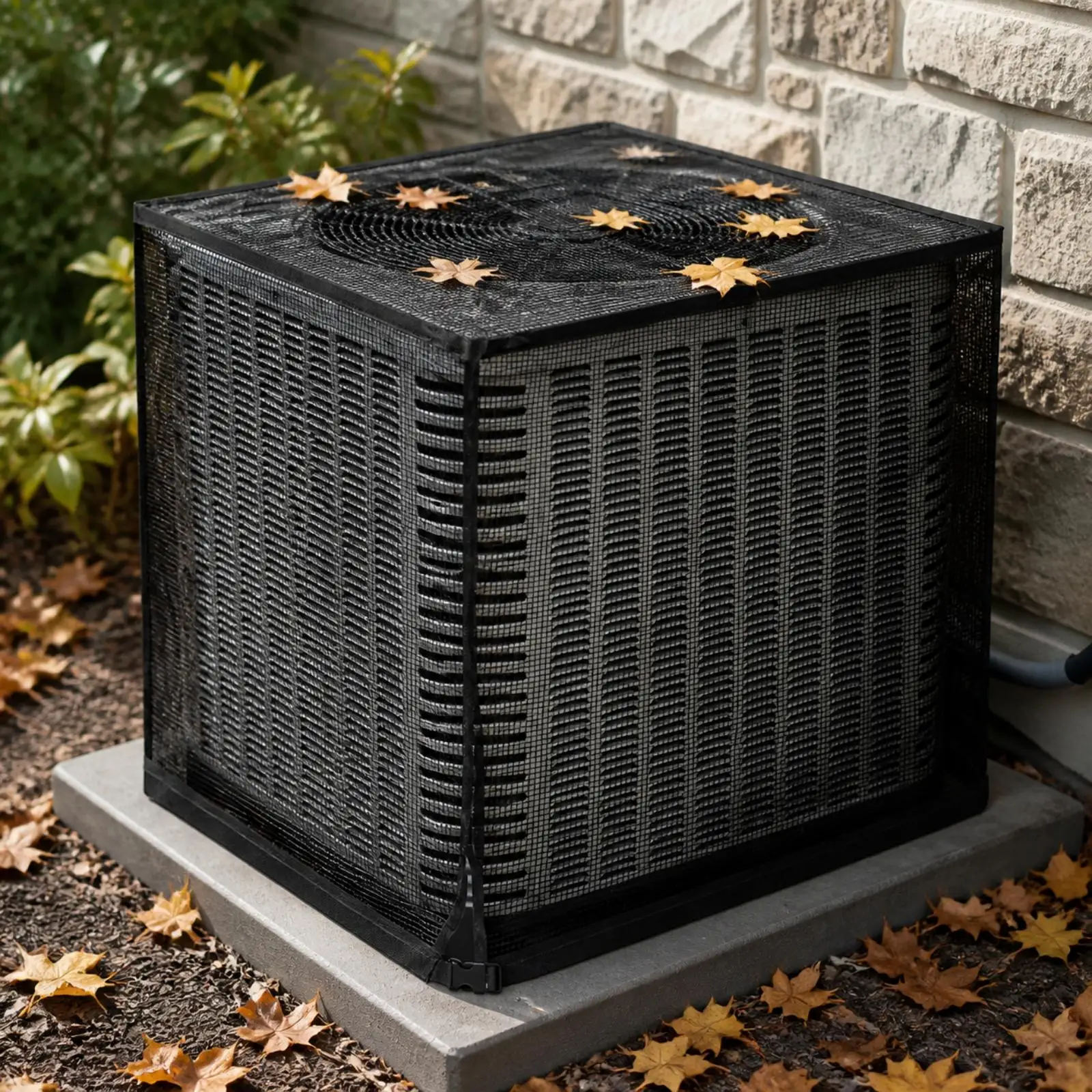 Mesh Air Conditioner Unit Cover with Adjustable Buckle for Patio Use Breathable Design for Dust and Leaf Protection
