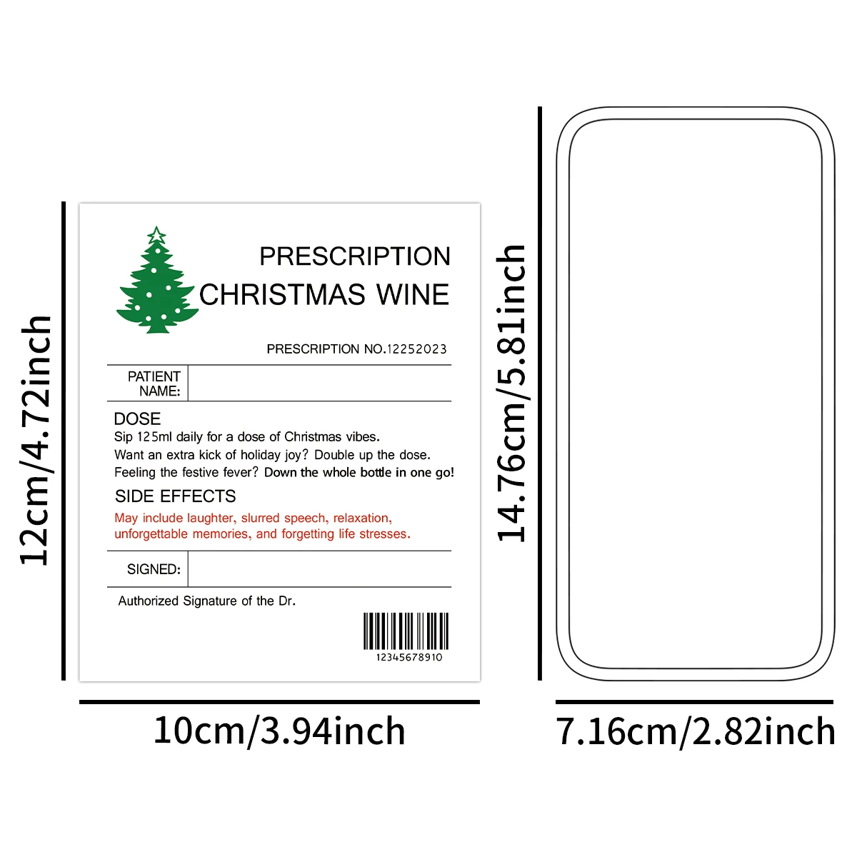 6pcs Hilarious Prescription Wine Labels,Festive Christmas Tree Design,Novelty Wine Bottle Stickers for Birthday,Anniversary Gift