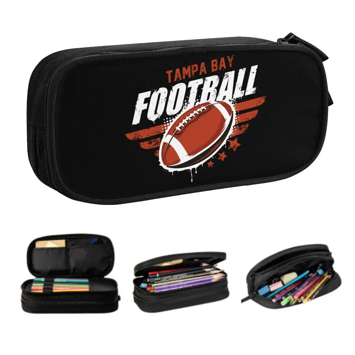 Custom Tampa Bay Football Pencil Case for Boy Girl Large Storage Pen Bag Box Stationery