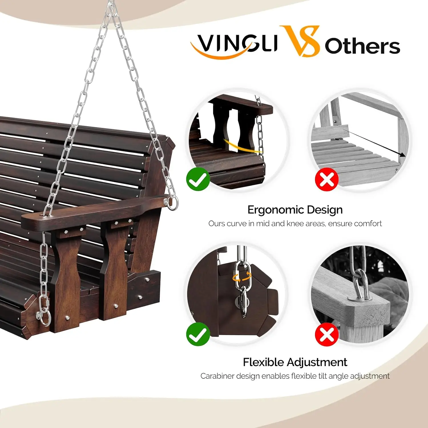 4FT Wooden Porch Swing with Frame for Garden, Heavy Duty 880 LBS Hanging Bench with Chains Outdoors, Customized
