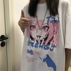 Women T-shirts Summer Anime Print Steampunk Short Sleeve Female T-shirt Oversized Gothic Harajuku Clothing Kawaii Y2k Tops