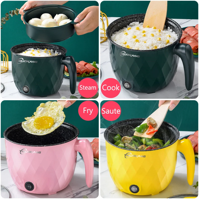 Mini Rice Cooker Steamer Removable Nonstick Pot with Kee Warm Function Travel Rice Cooker Single/Double Layer for Car Truck Home