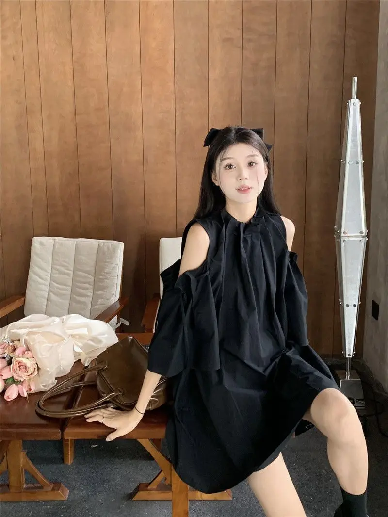 Korea lose Frau Kleid Vestidos de Mujer O-Ausschnitt von der Schulter aushöhlen Temperament Robe Femme Mini Party Kleider