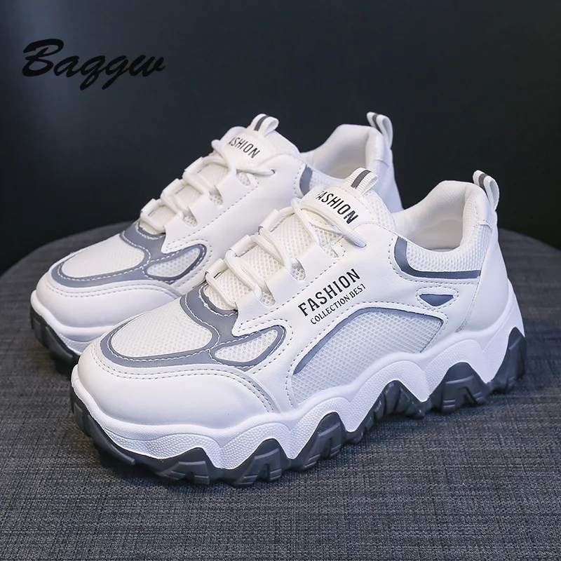 Color Block Fahion Chunky White Sneakers Shoes Thick Bottom Fashion Breathable Casual Non-slip Running Shoe for Woman Female