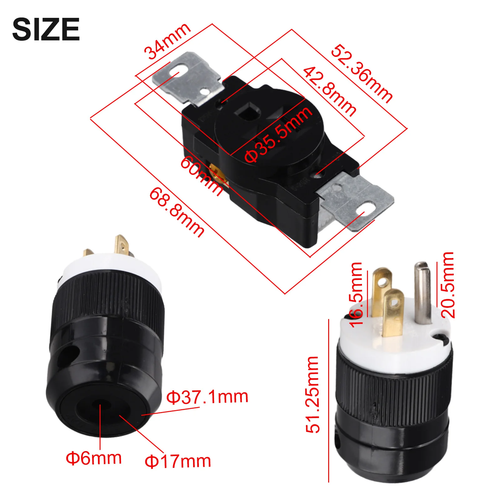 

For Home Use For Industrial Use 15A 125V Connector CULus Certified Ribbed Nylon Body Terminal Name And Tape Gauge