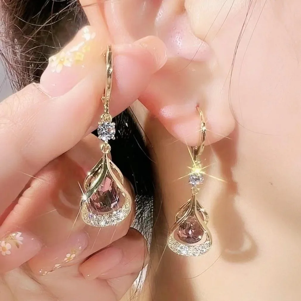 New Fashion Water Drop Dangle Earrings for Women Luxury Sparkling Cubic Zirconia SweetElegant Earring Personalized Party Jewelry