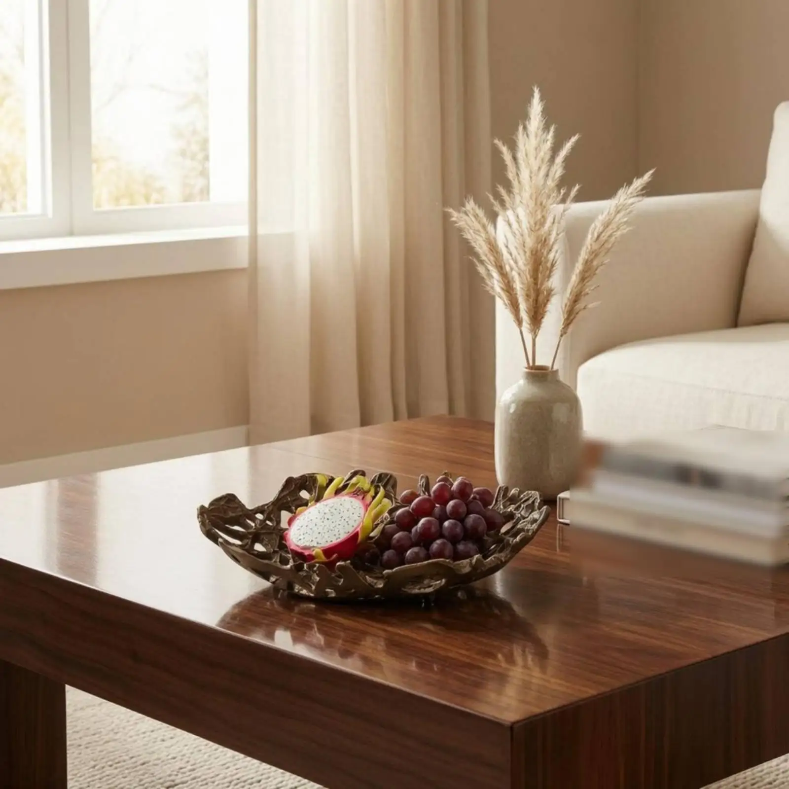 Refined Silver Decorative Tray Stylish Metal Tray Home Decor Accessory for Table and Console Fruit Display