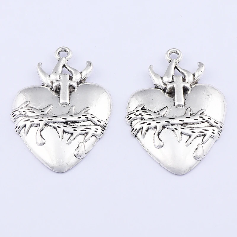 8 x Tibetan Silver Tone Love Heart Shape Charms Pendants For DIY Necklace Jewellery Making Findings Accessories 42x29mm