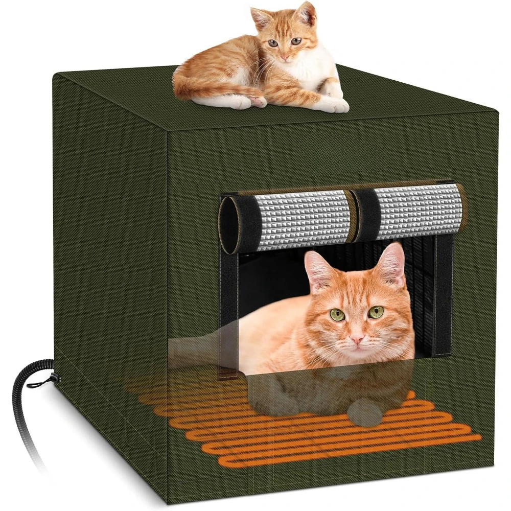 

Outdoor Large Heated Cat House,Weatherproof & Insulated with Pet Heating Pad and Elevated Base,Aluminum Foil Insulation Cat Beds