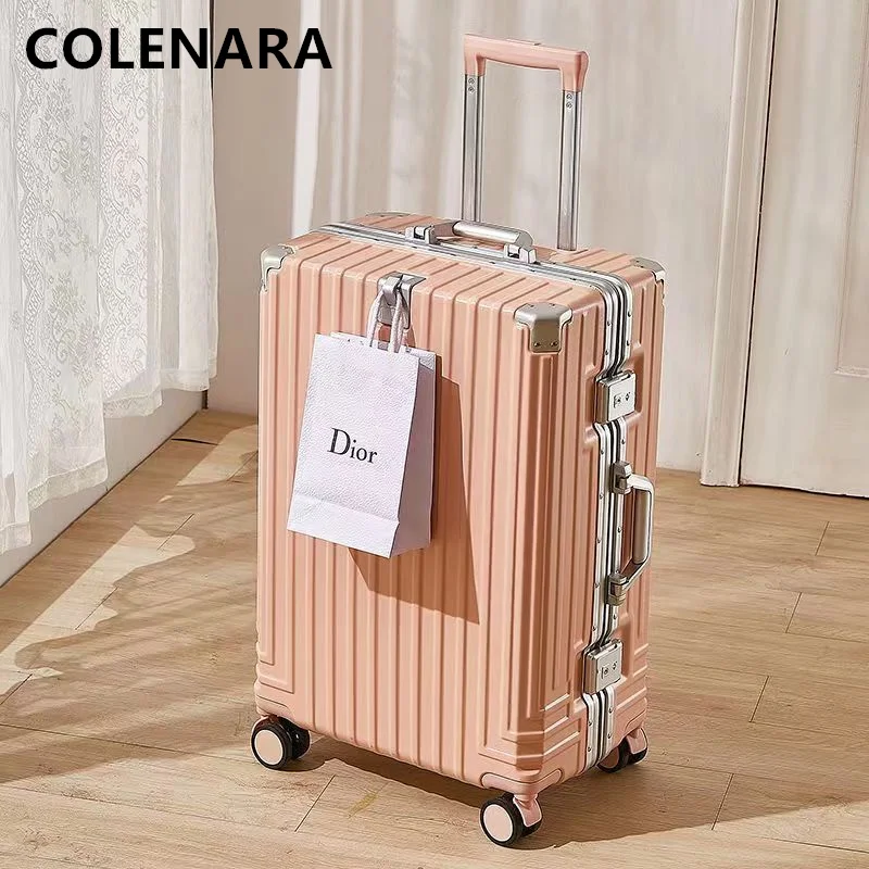 COLENARA 20"22"24"26"28Inch Aluminum Frame Luggage Women's Trolley Case Men's Boarding Case Travel Essentials Rolling Suitcase