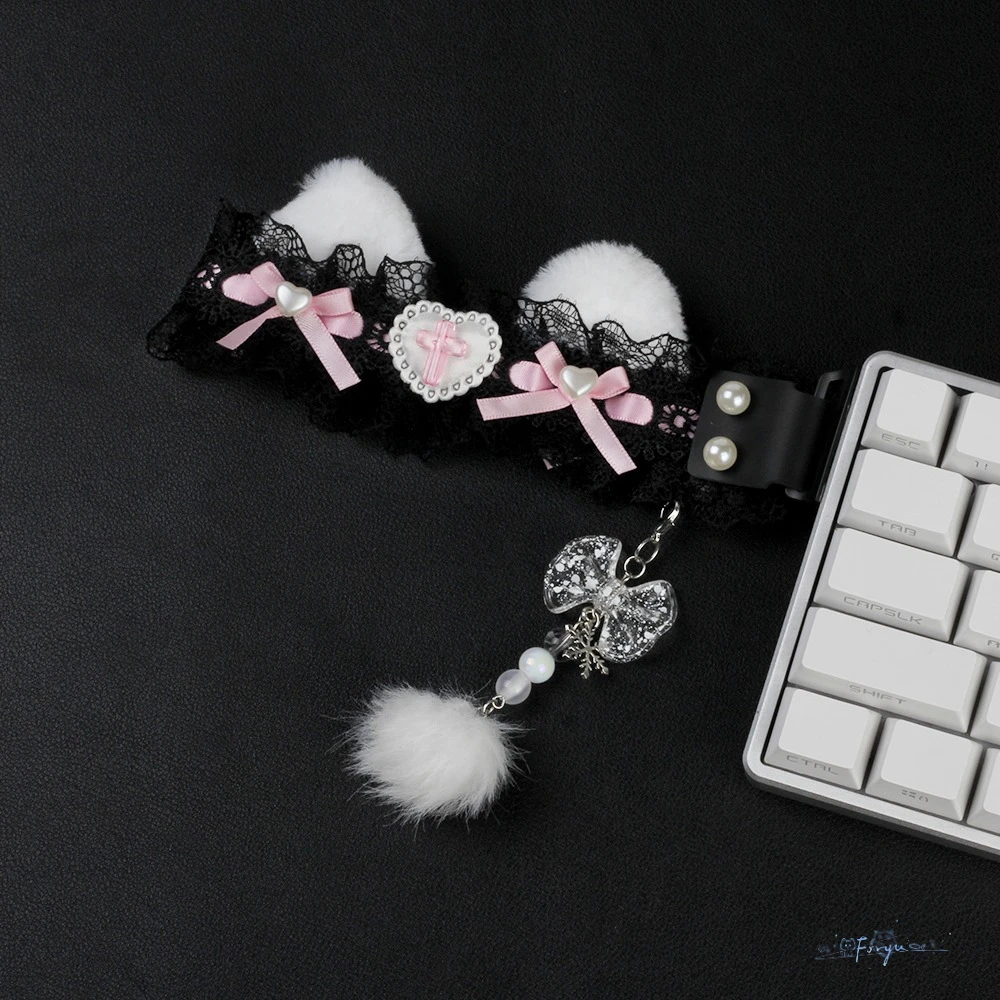 Cat Ears Lace Keyboard Ribbon Universal Personalized Keyboard Ribbon Cute Mechanical Keyboard Strap Decor Accessories