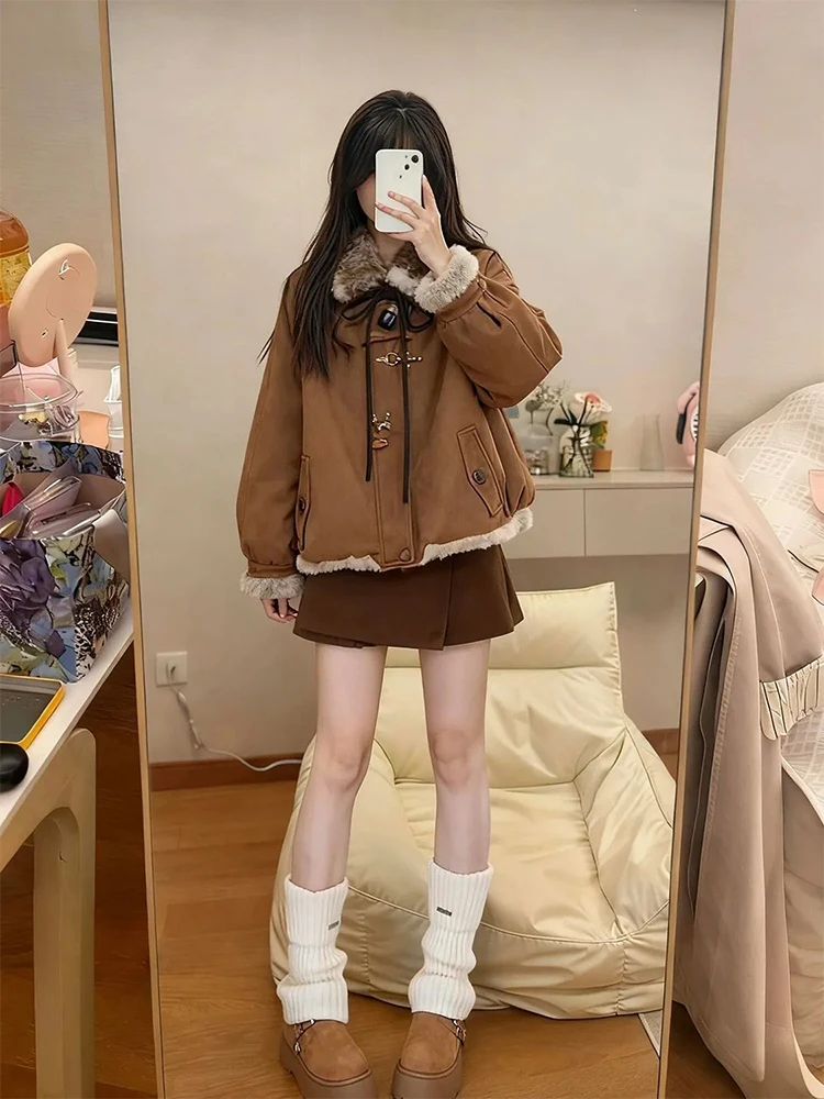 

Women's ort Cotton Jaet Thiened Winter Coat with Fur Collar Retro Sle Long Sve Polyester Fiber Warm Casual Top