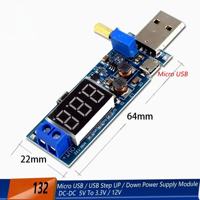Boost Buck Converter micro USB Step UP / Down Power Supply Module DC-DC 5V to 3.3V / 12V Adjustable Out DC 1.2V-24V