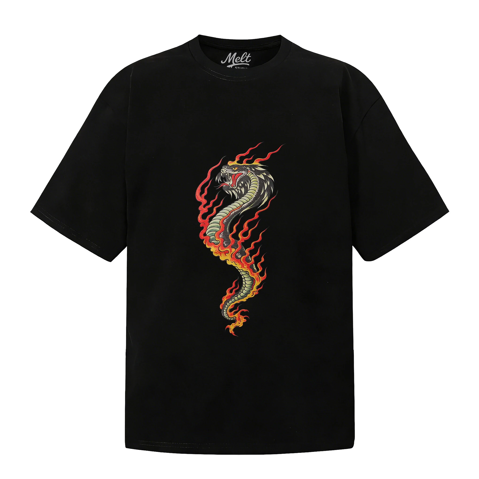 Summer Men's Retro Cobra Fire Tattoo Graphic TShirts Flame Snake Print Casual Tee Cotton Streetwear Relaxed Fit Y2k Clothes