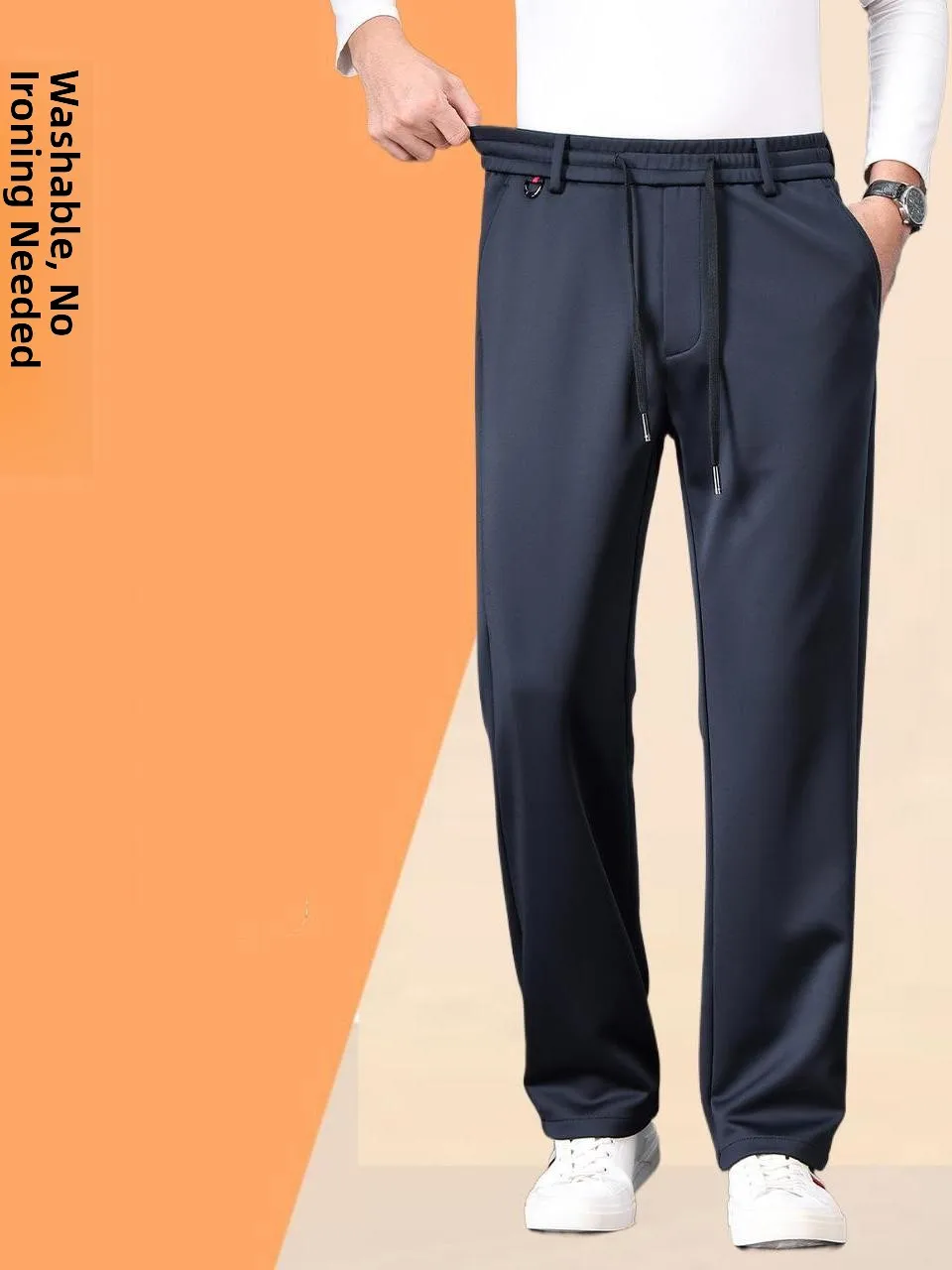 

Мужские спортивные повседневные брюки премиум-класса с эластичным поясом, на флисовой подкладке, с высокой эластичностью, прямым кроем и молнией на штанинах