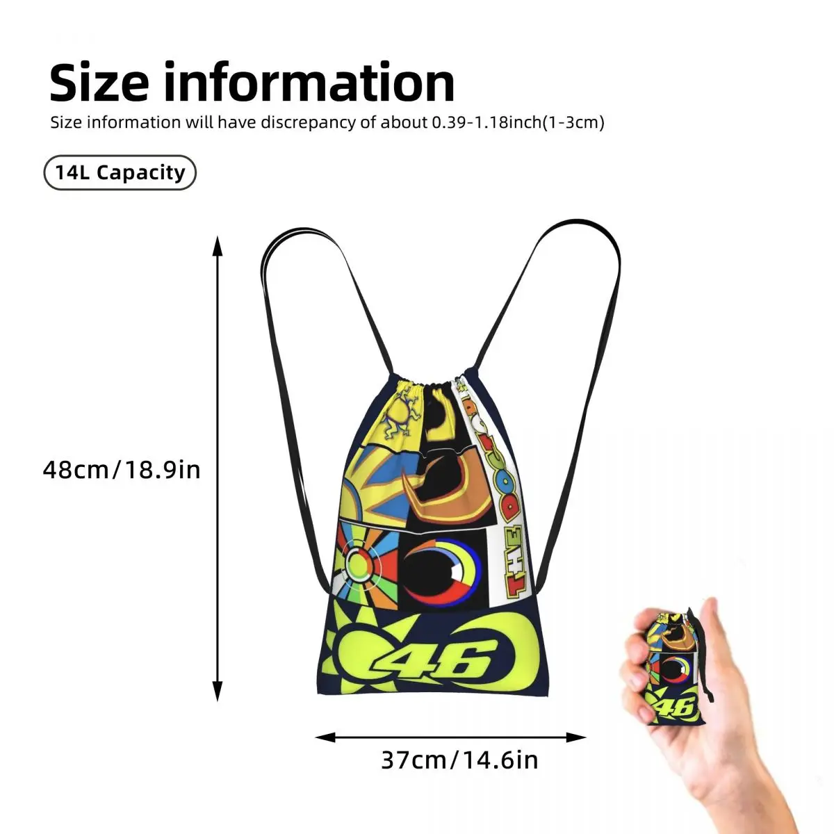 Motorcycle Racing Motor Rossi Drawstring Backpack Sports Gym Bag Portable Travel Drawstring Bag for Men Women