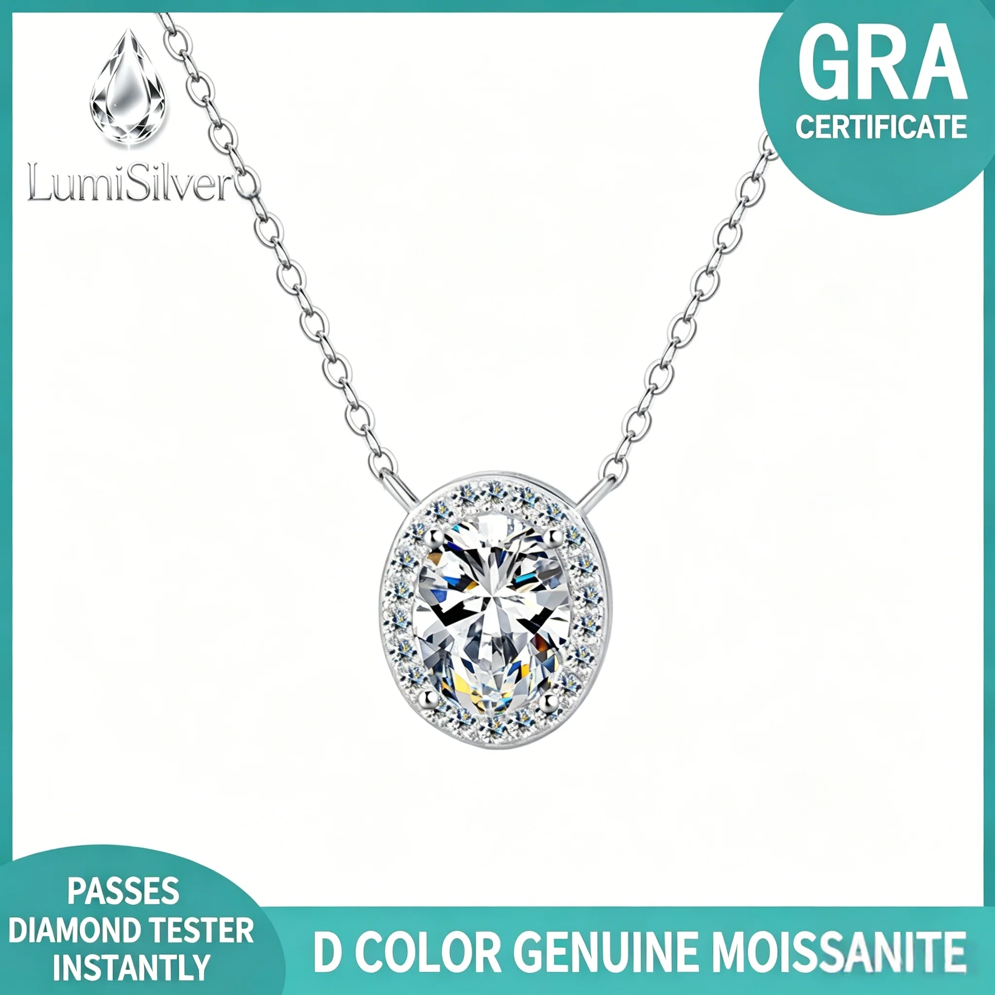S925 Silver Pigeon Egg Moissanite Women's Necklace Full Diamond Clavicle Pendant Jewelry