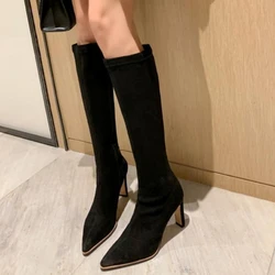 Pointed Toe Knee Thigh High Boots Woman Winter 2024 Fashion Boot Stiletto Heel New In Women's Long Shoes for Women Black Autumn