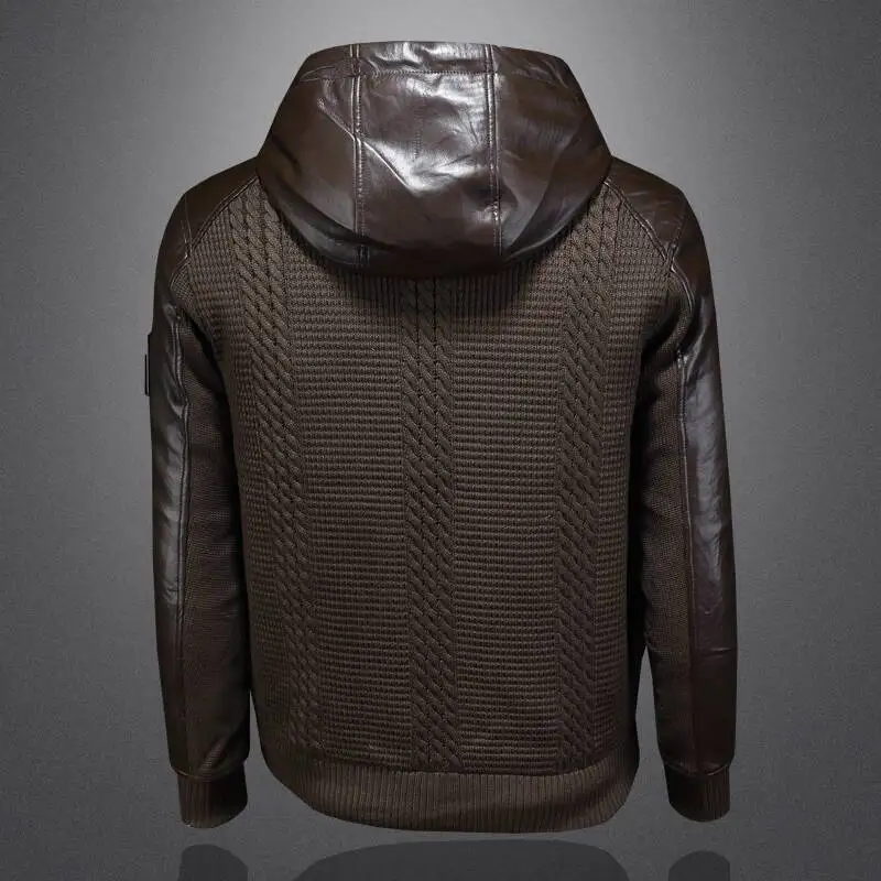 Winter Jackets Mens Duck Down Jacket Men 2025 Autumn Men's Knitted Spliced Leather Jacket Hooded Down Jacket Coat Kurtka Zimowa view 5
