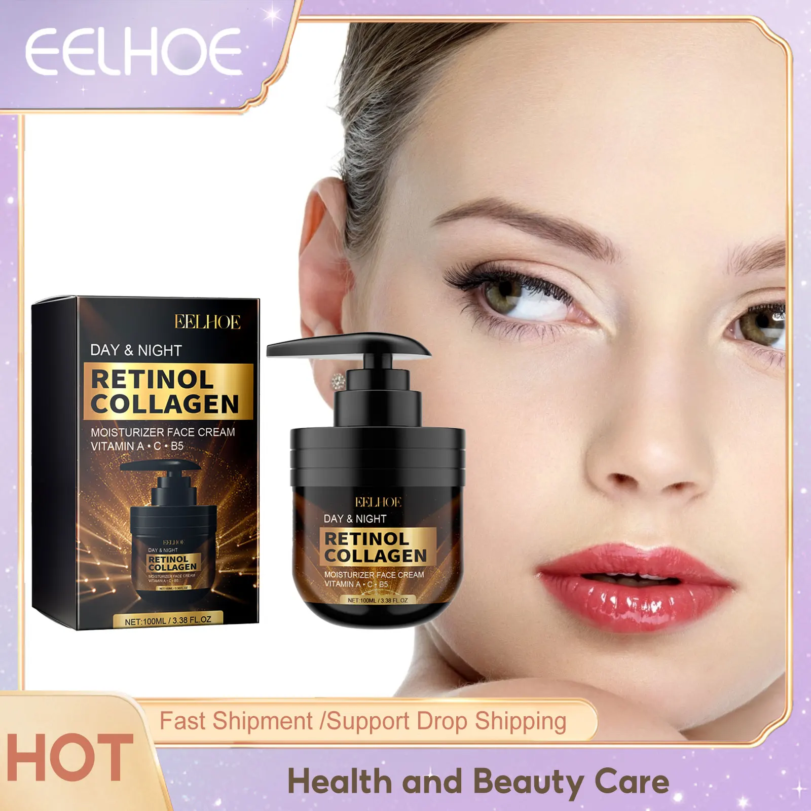 EELHOE Retinol Face Cream Wrinkle Remover Fade Freckle Shrink Pores Moisturizing Day And Night Cream for Face Skin Firming 100ml