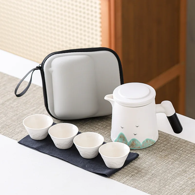 

Portable outdoor travel tea set, ceramic outdoor quick cup, Kung Fu tea cup, one pot with four cups, tea brewing pot