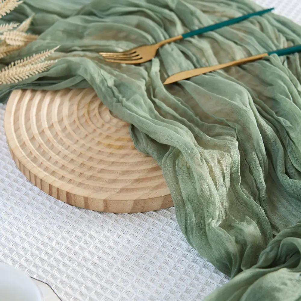 Decorative Wrinkled Gauze Table Runner Soft Boho Fabric For Wedding Party Holiday Dining Room Table Cover
