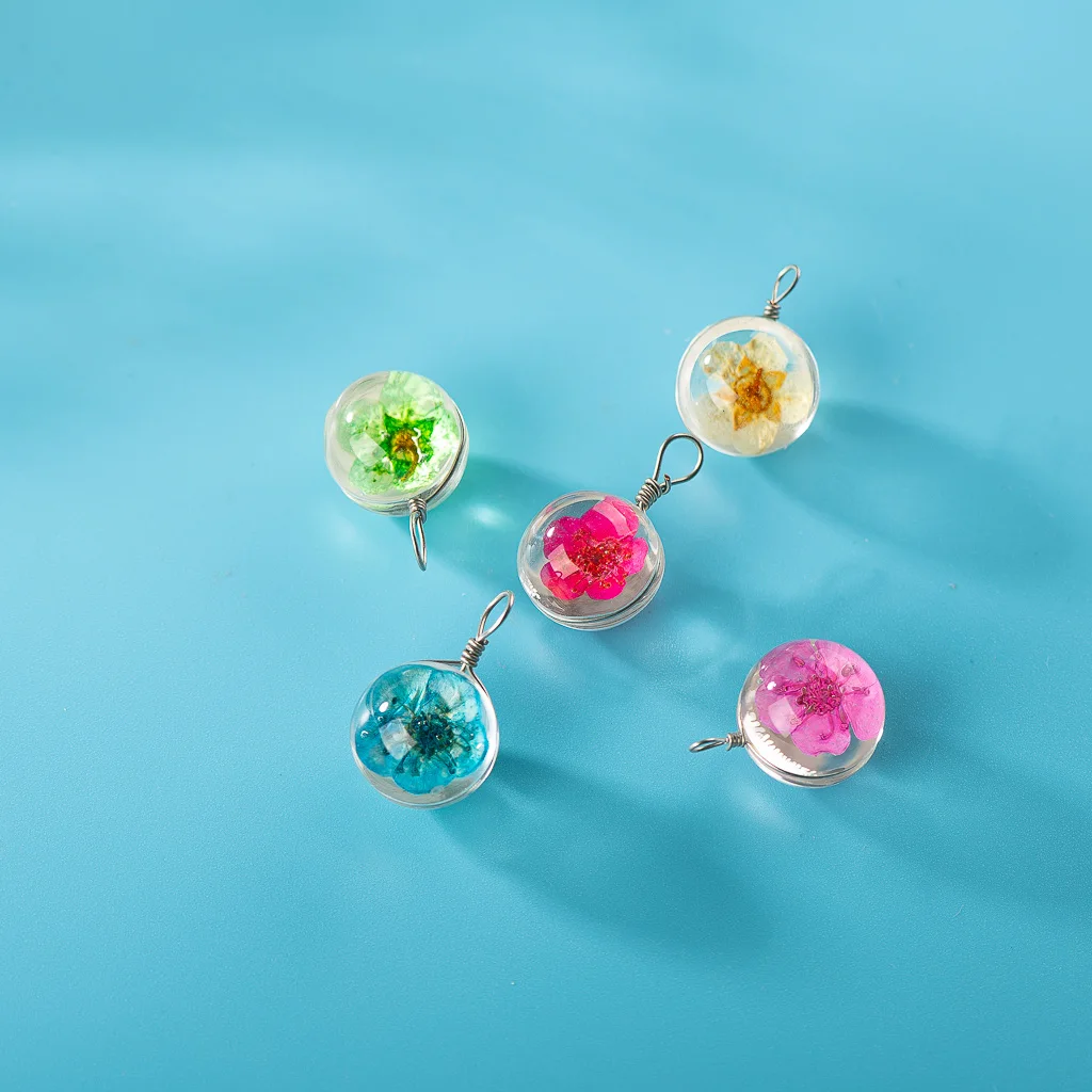 12#5pcs Iron Wire Natural Dried Flower with Glass Bead Glass Beads For DIY Earrings Bracelet Choker Jewelry Making Beads #7374