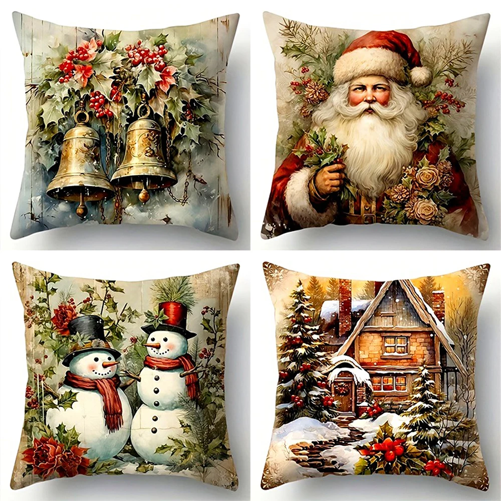 Christmas decoration pillowcase Santa Claus Snowman retro country pillow cover Sofa cushion suite room home decoration Short plu