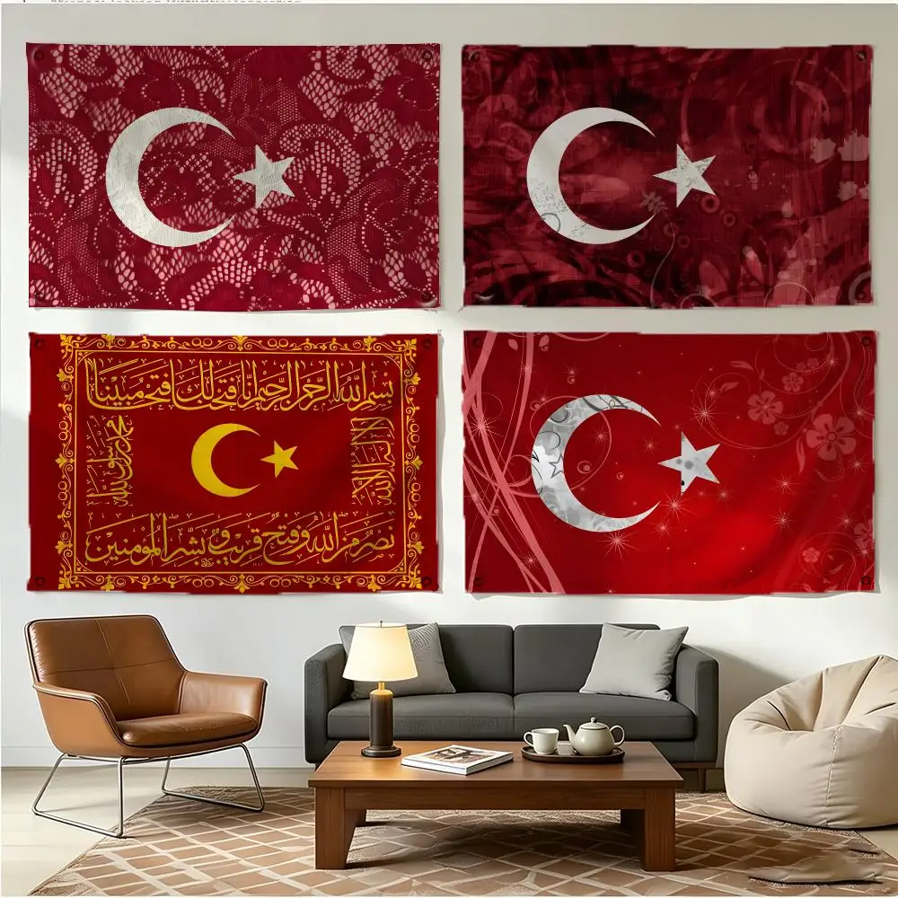 Nation Flag Turkiye Flags Four Ring Borderless Art Decor Indoor Outdoor Use Simple Hang And Install