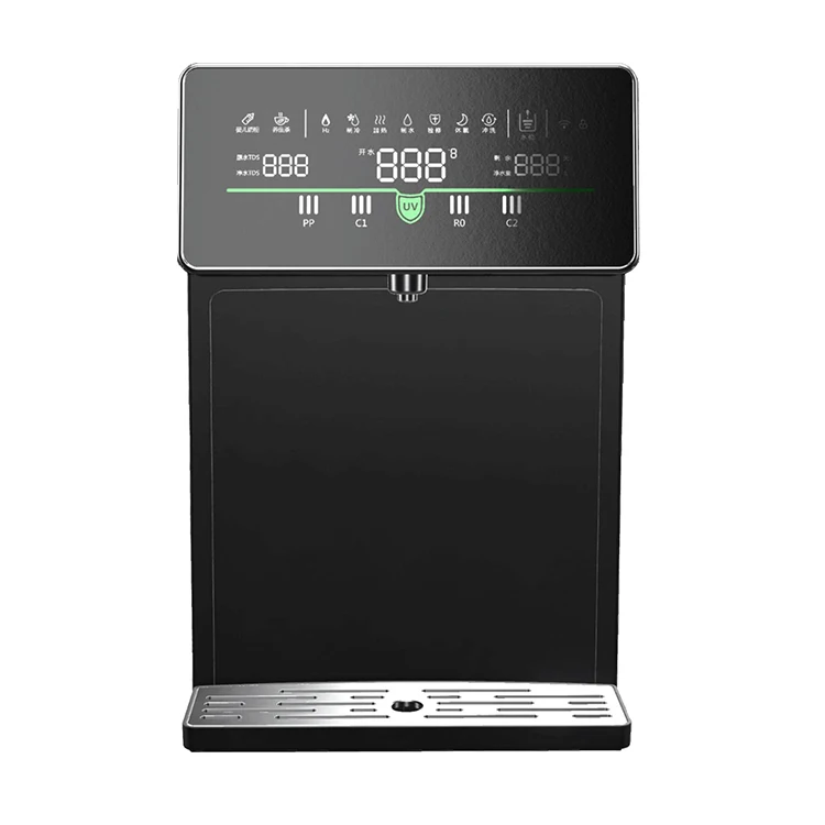 Distributore d'acqua da banco installato per camper dell'hotel, con serbatoio in plastica per purificatore domestico caldo e freddo con filtro a 3 stadi