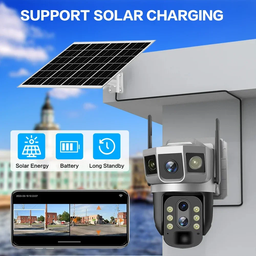 6K 12MP 4G SIM Karte Solar 10X Zoom Kamera Drahtlose Outdoor Wasserdichte PTZ Solar Kamera Gebaut in Batterie CCTV Sicherheit V380Pro