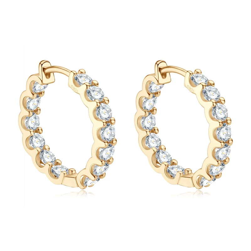 IOGOU Hoops 100% 925 Sterling Silver Real 3mm Moissanite Earrings Women Sparkling Jewelry Gifts  Certificate 14K Gold Plated