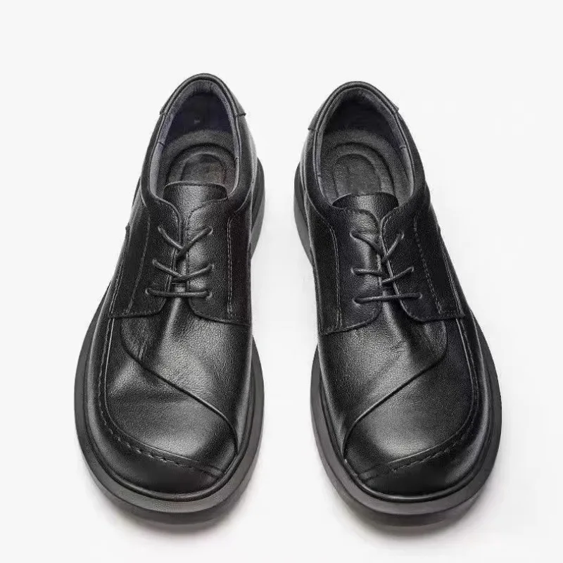 2023 New Genuine Leather Men Casual Shoes Breathable Round Toe Lace Up Low Top Business Derby Shoes Plus 45 46