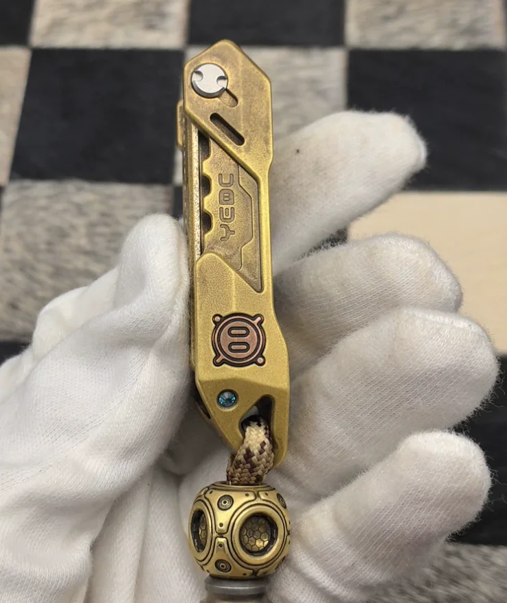 Used EDC Yedc brass razor+42cosmo mokume planet fidget slider decompression toy