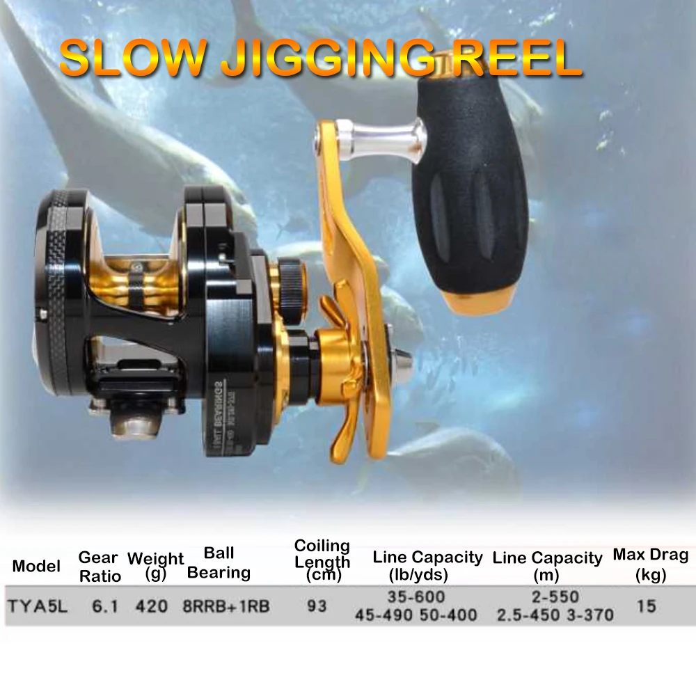 JOHNCOO Max Drag 15kg Narrow Spool Gear Ratio 6.1:1 Sea Slowing Jigging Fishing Reels