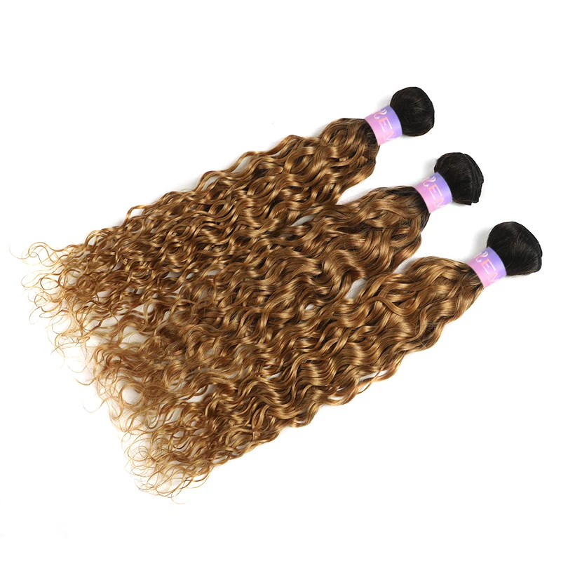 Water Wave Bundles With Closure Ombre Blonde Colored Human Hair Weave Extensions With Lace Closure Brazilian Remy Hair